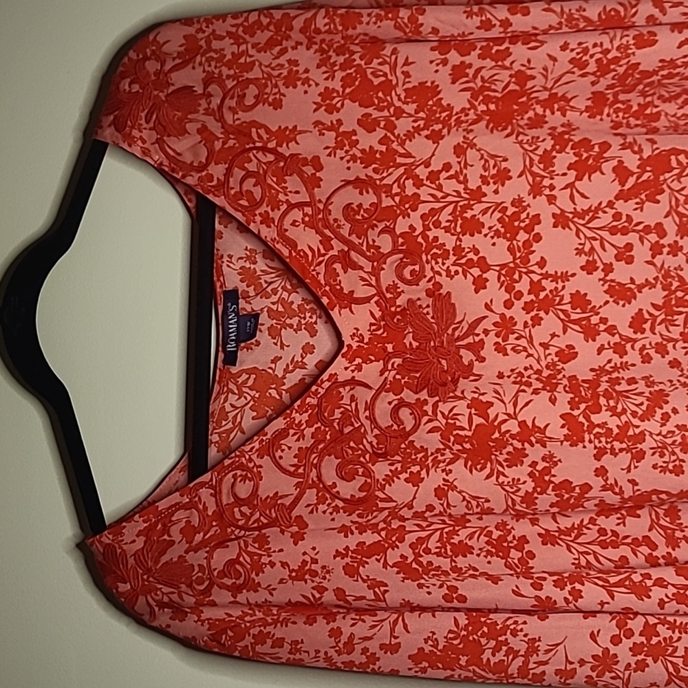 Roaman's Floral Tunic with Embroidered Neckline - 22W
